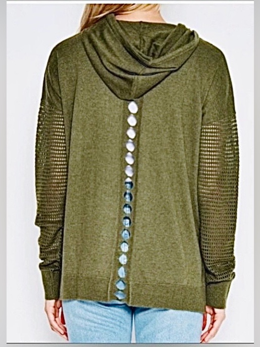 NWT STITCHES & STRIPES Beckett Perforated Detail Hoodie Sweater Olive XS